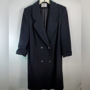 Catch-Jo, double breasted, black, wool blend, pockets, 3/4 sleeve trench coat